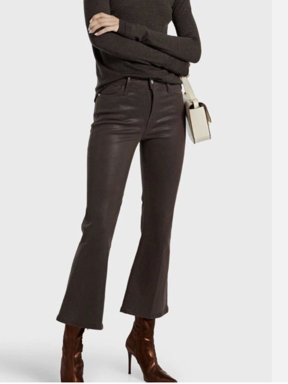 FRAME Le Crop Mini Boot Brown Coated Jean Size 29 (fits like 26-27)